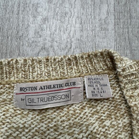 Vintage Giltruedsson Sweater Vest Men's Large Tan Knit Wool Blend 90s Preppy - Picture 4 of 5